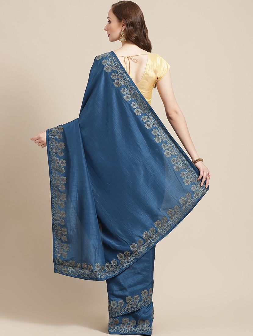solid plain saree with blouse - 17369418 - Zoom Image - 2