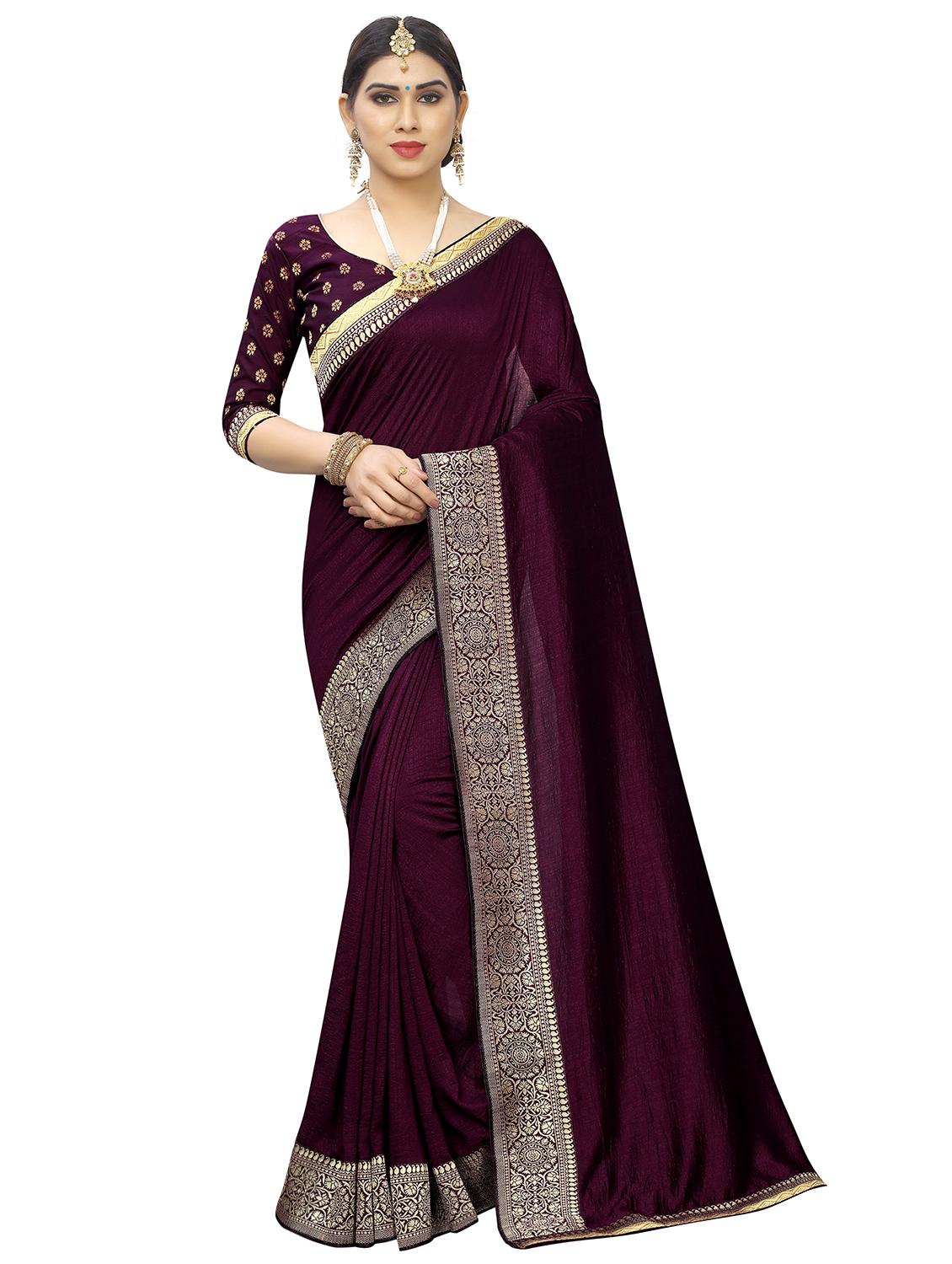 solid banarasi saree with blouse - 17369488 - Zoom Image - 1