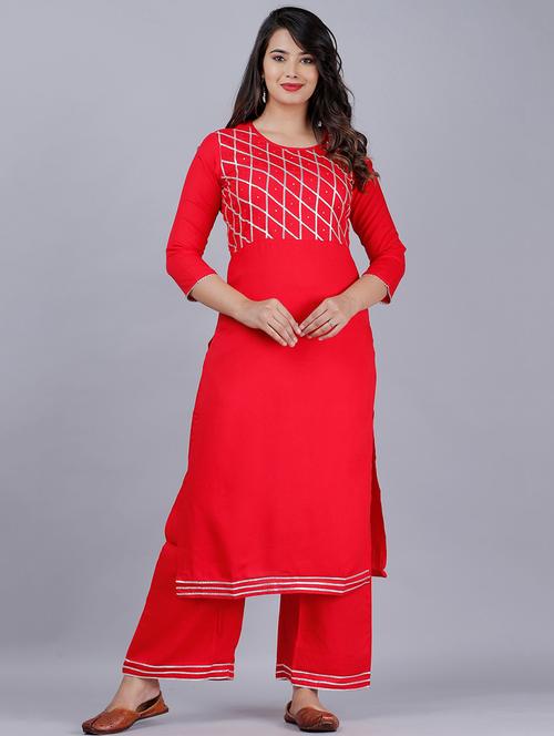 solid kurta palazzo set - 17369975 - Standard Image - 1