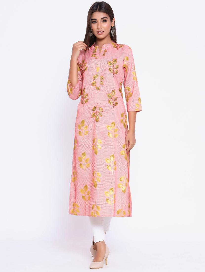 gold print straight kurta - 17370076 - Zoom Image - 1