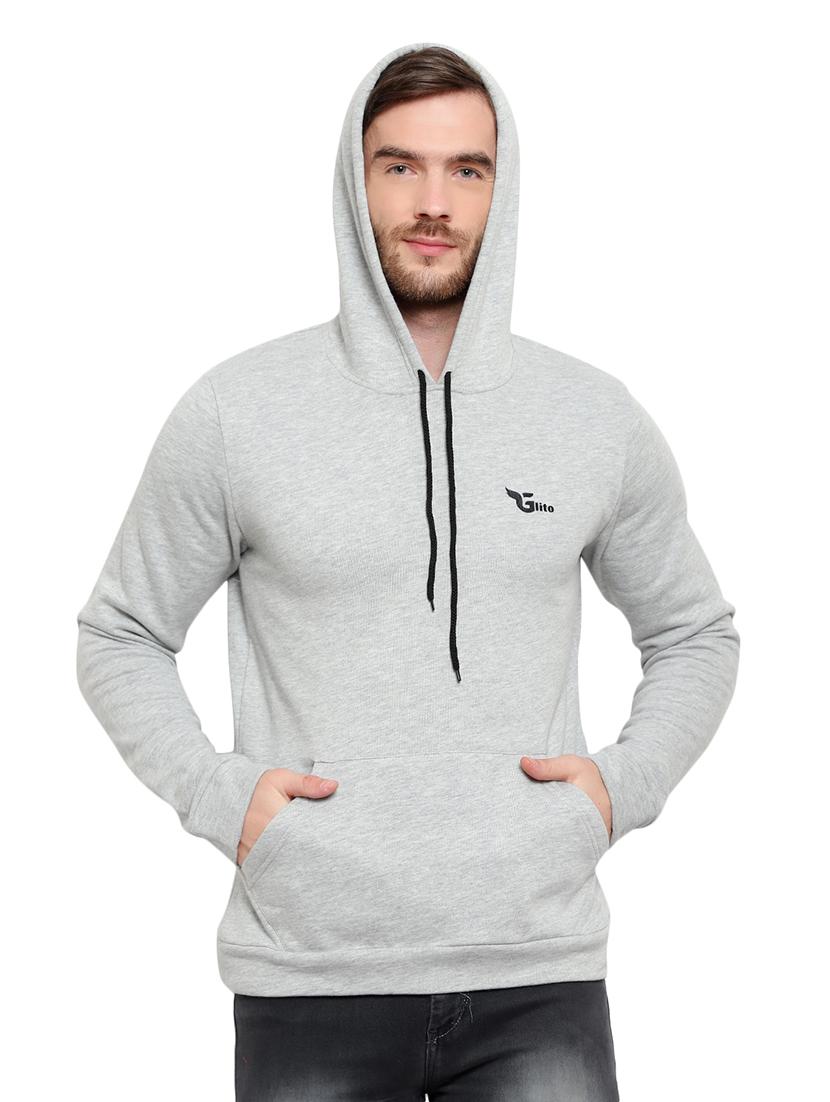 grey solid fleece sweatshirt - 17370151 - Zoom Image - 3