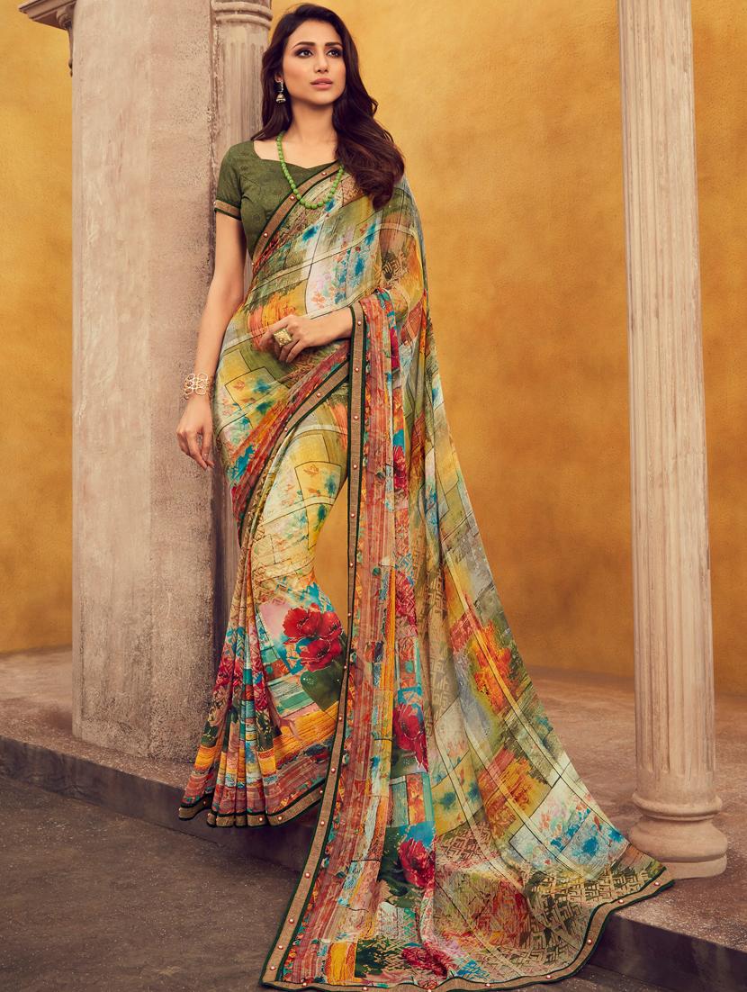 abstract printed saree with blouse - 17370178 - Zoom Image - 1