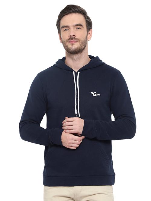 navy blue solid fleece sweatshirt - 17370249 - Standard Image - 1