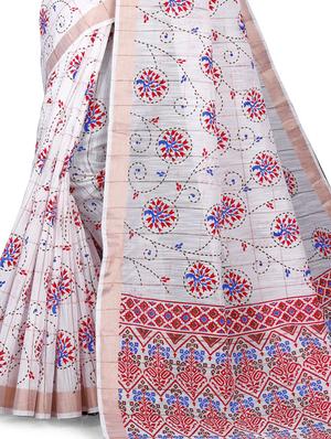 floral block printed saree with blouse - 17370434 - Standard Image - 3