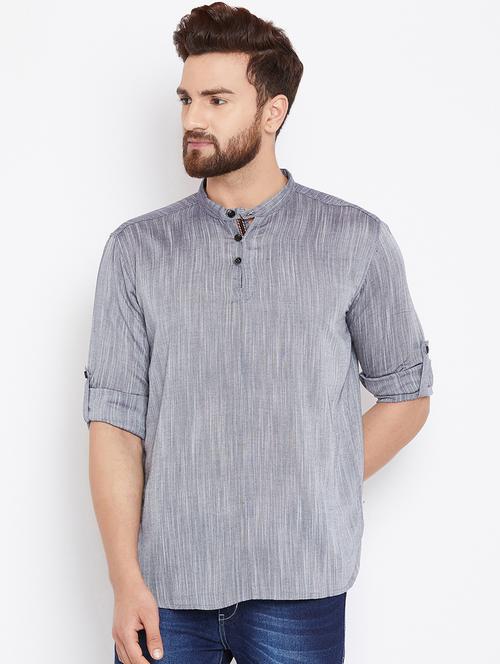 grey solid short kurta - 17370603 - Very Small Image - 1