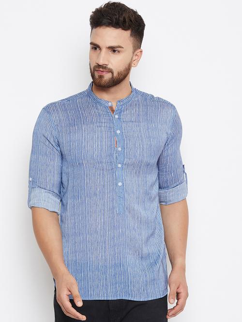 blue striped short kurta - 17370606 - Very Small Image - 1