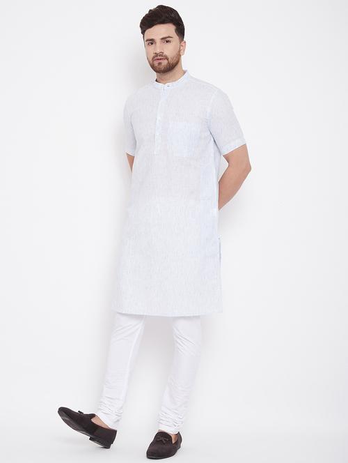 light blue striped long kurta - 17370617 - Very Small Image - 1