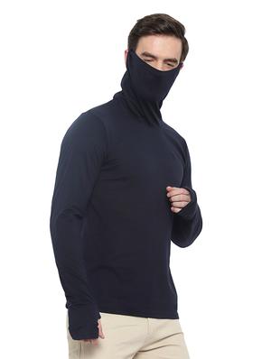 navy blue solid thumb hole t-shirt - 17371181 - Standard Image - 3