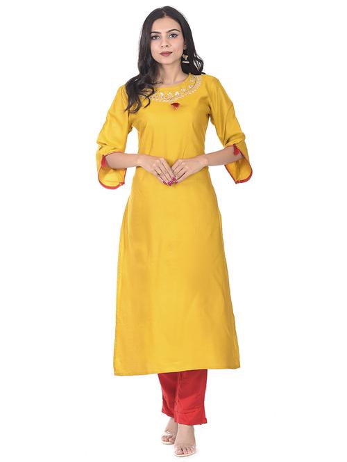 gota work solid straight kurta - 17371348 - Standard Image - 1