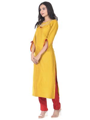 gota work solid straight kurta - 17371348 - Standard Image - 2