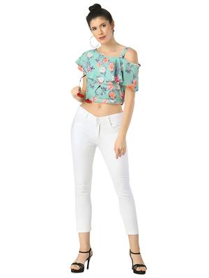 single cold shoulder floral top - 17371530 - Standard Image - 4