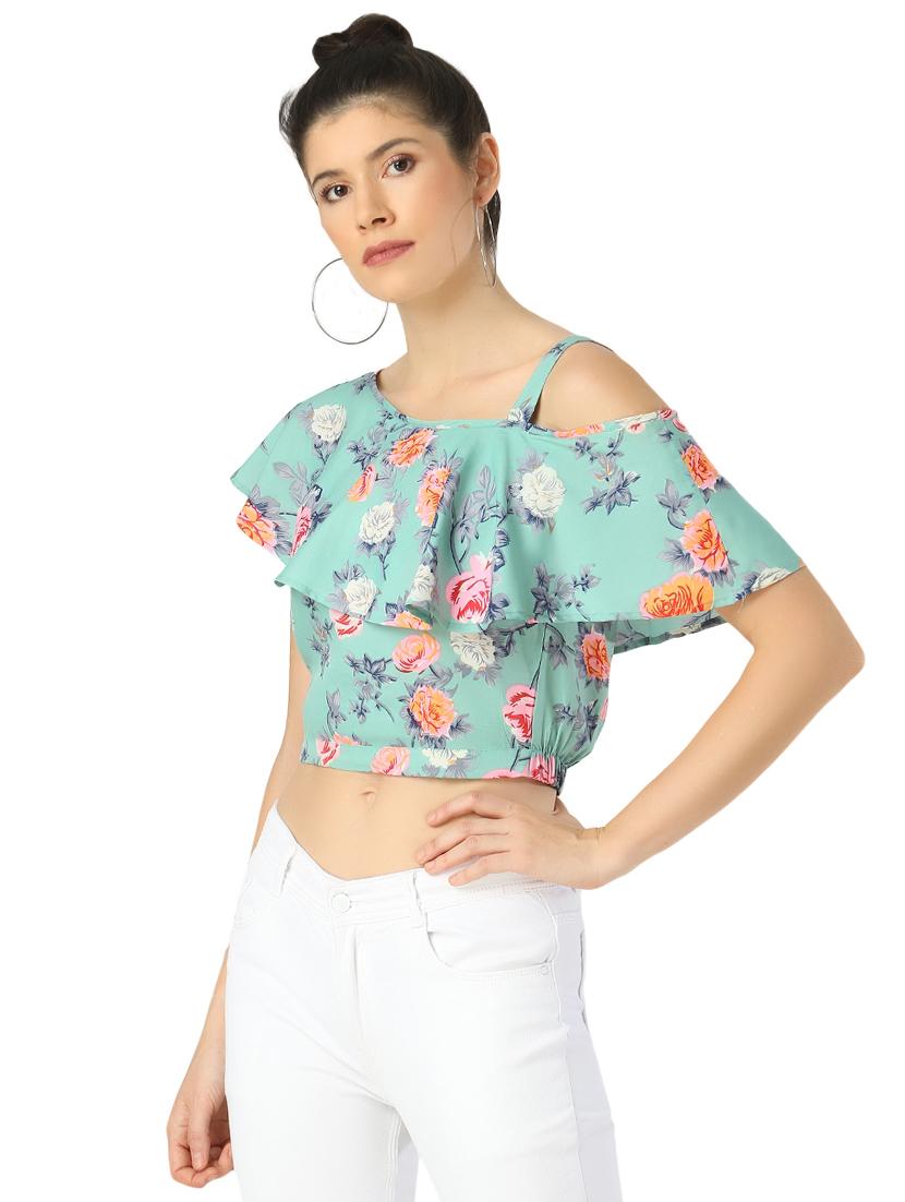 single cold shoulder floral top - 17371530 - Zoom Image - 2