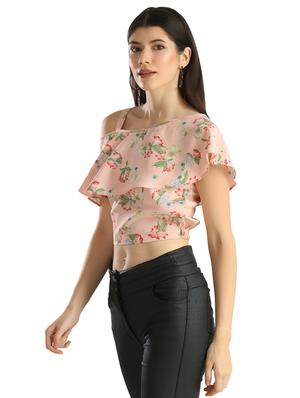 single cold shoulder floral top - 17371531 - Standard Image - 2