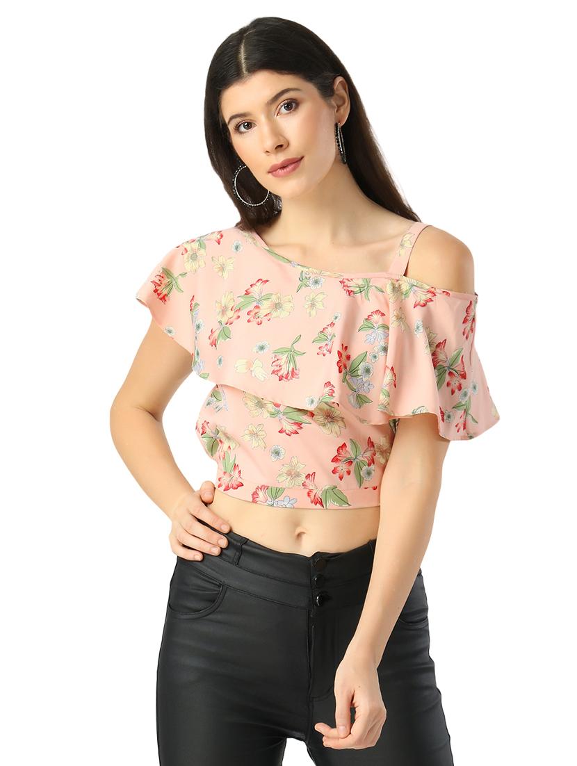 single cold shoulder floral top - 17371531 - Zoom Image - 1