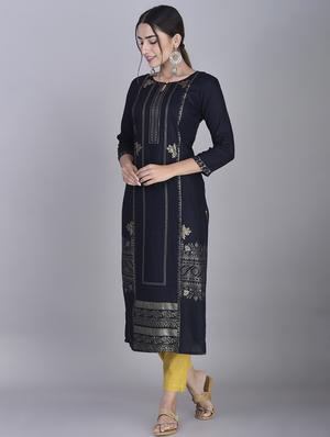 foil printed straight kurta - 17372292 - Standard Image - 2