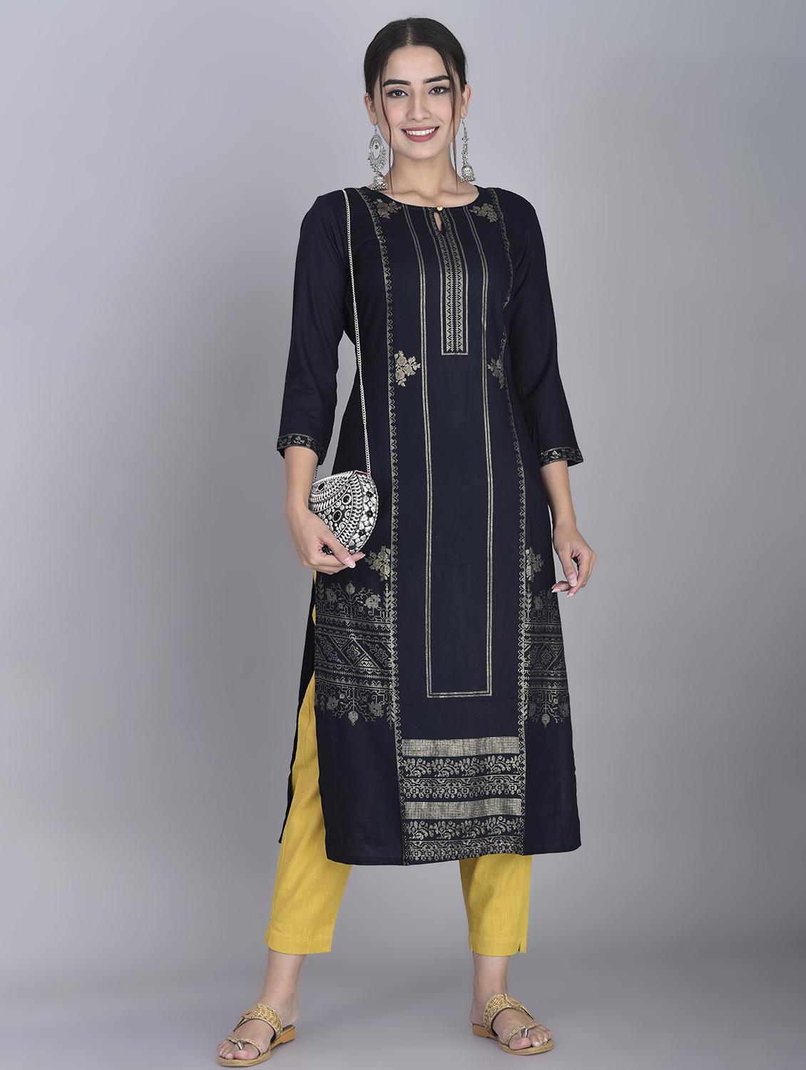 foil printed straight kurta - 17372292 - Zoom Image - 1