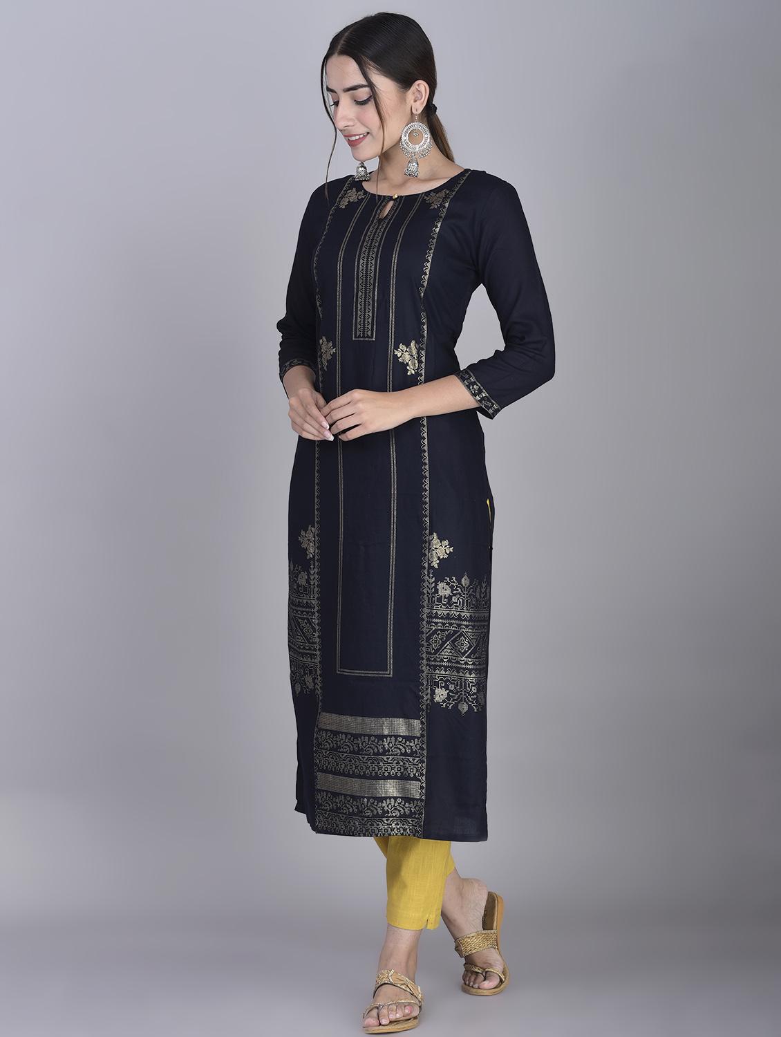 foil printed straight kurta - 17372292 - Zoom Image - 2