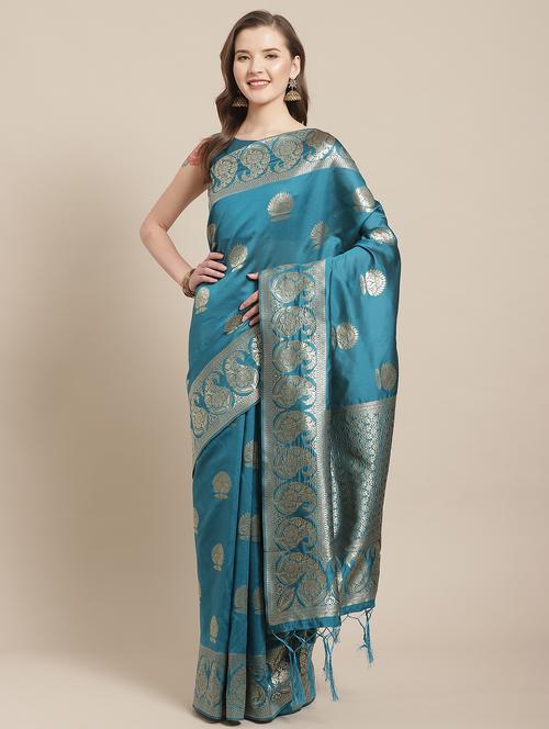 teal banarasi saree with blouse - 17372329 - Standard Image - 1