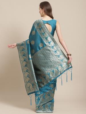 teal banarasi saree with blouse - 17372329 - Standard Image - 2