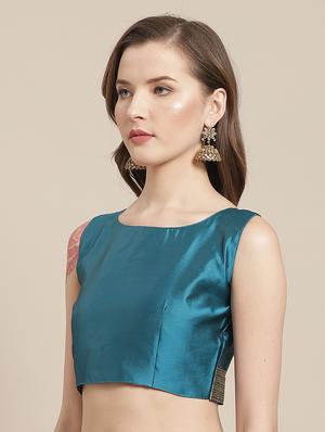 teal banarasi saree with blouse - 17372329 - Standard Image - 3