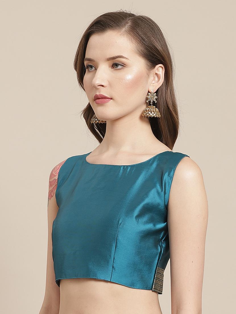 teal banarasi saree with blouse - 17372329 - Zoom Image - 3