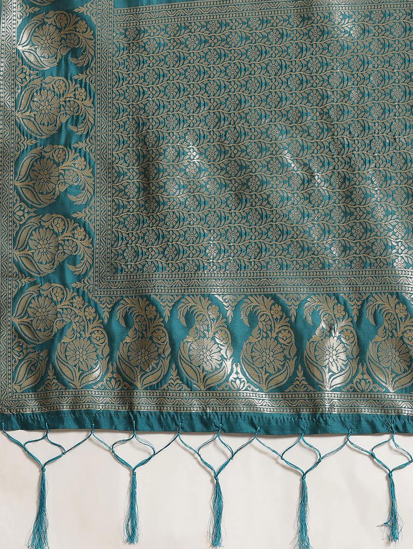 teal banarasi saree with blouse - 17372329 - Zoom Image - 4