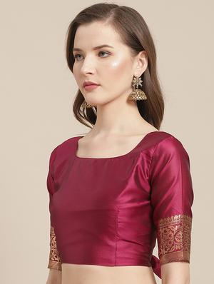 magenta silk blend banarasi saree with blouse - 17372344 - Standard Image - 3