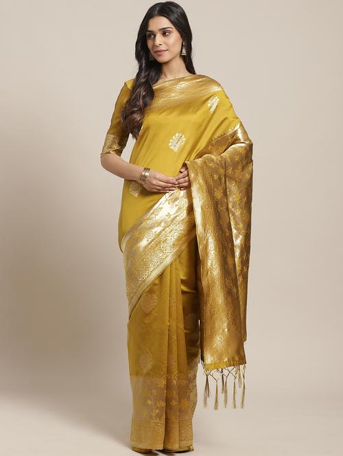 gold silk blend banarasi saree with blouse - 17372346 - Standard Image - 1