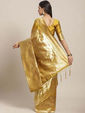 gold silk blend banarasi saree with blouse - 17372346 - Standard Image - 2