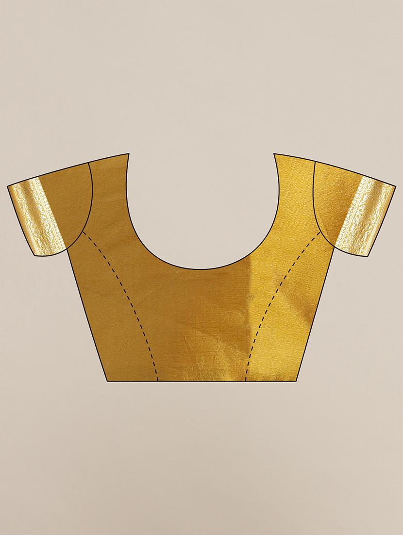 gold silk blend banarasi saree with blouse - 17372346 - Zoom Image - 3