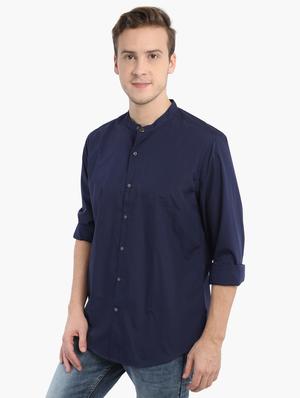 navy blue solid casual shirt - 17372547 - Standard Image - 2