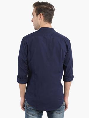 navy blue solid casual shirt - 17372547 - Standard Image - 3
