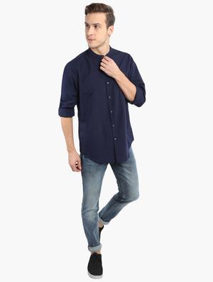 navy blue solid casual shirt - 17372547 - Standard Image - 4