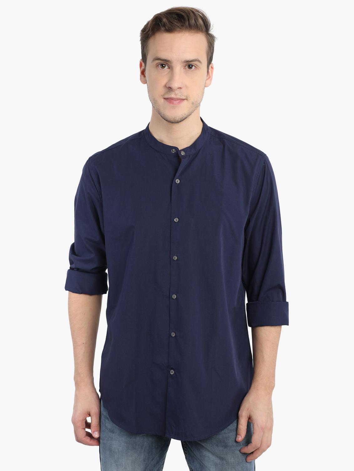 navy blue solid casual shirt - 17372547 - Zoom Image - 1