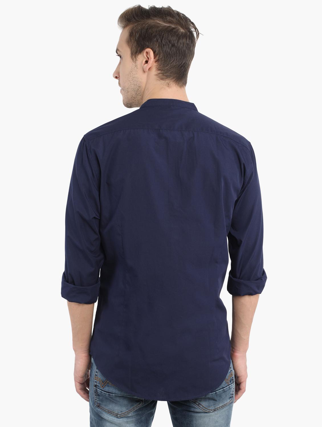 navy blue solid casual shirt - 17372547 - Zoom Image - 3