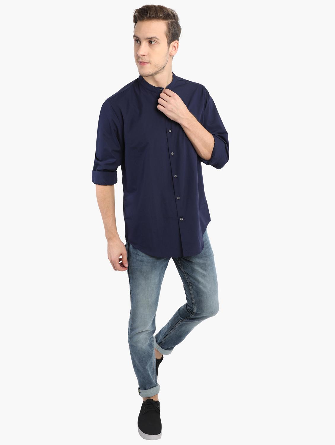navy blue solid casual shirt - 17372547 - Zoom Image - 4