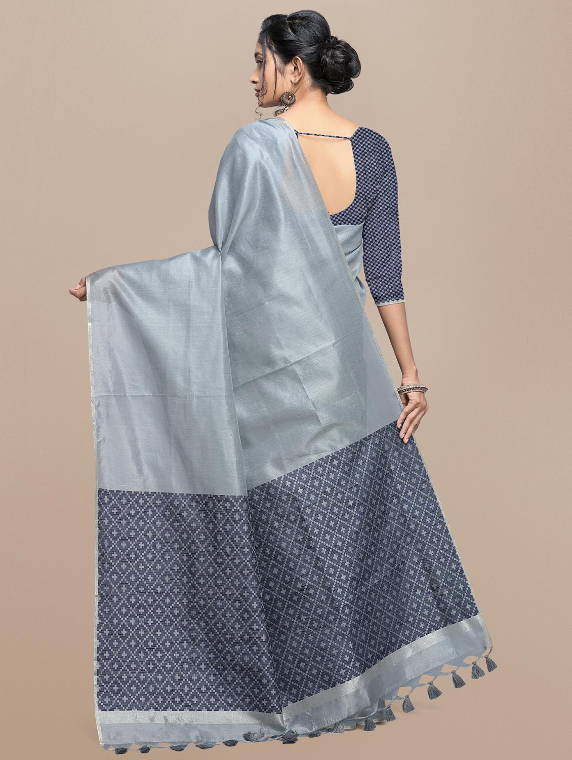 solid plain saree with blouse - 17372643 - Zoom Image - 2