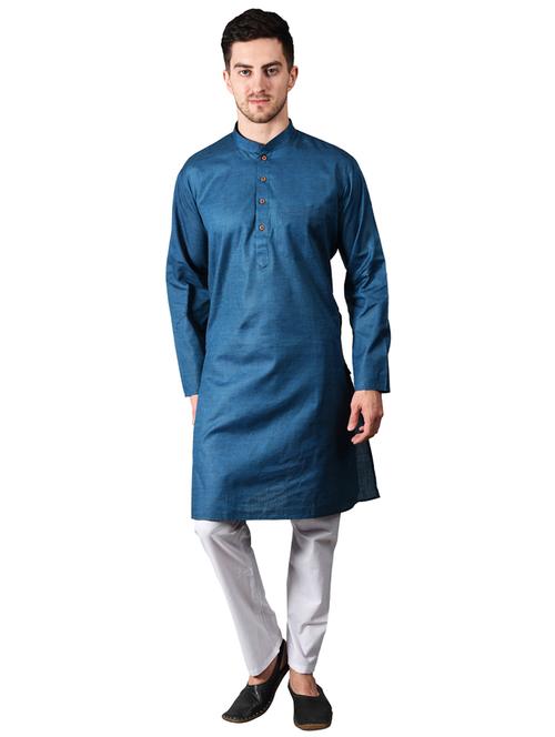 teal blue solid kurta pyjama set - 17373678 - Standard Image - 1