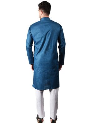 teal blue solid kurta pyjama set - 17373678 - Standard Image - 3