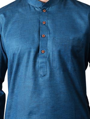 teal blue solid kurta pyjama set - 17373678 - Standard Image - 4