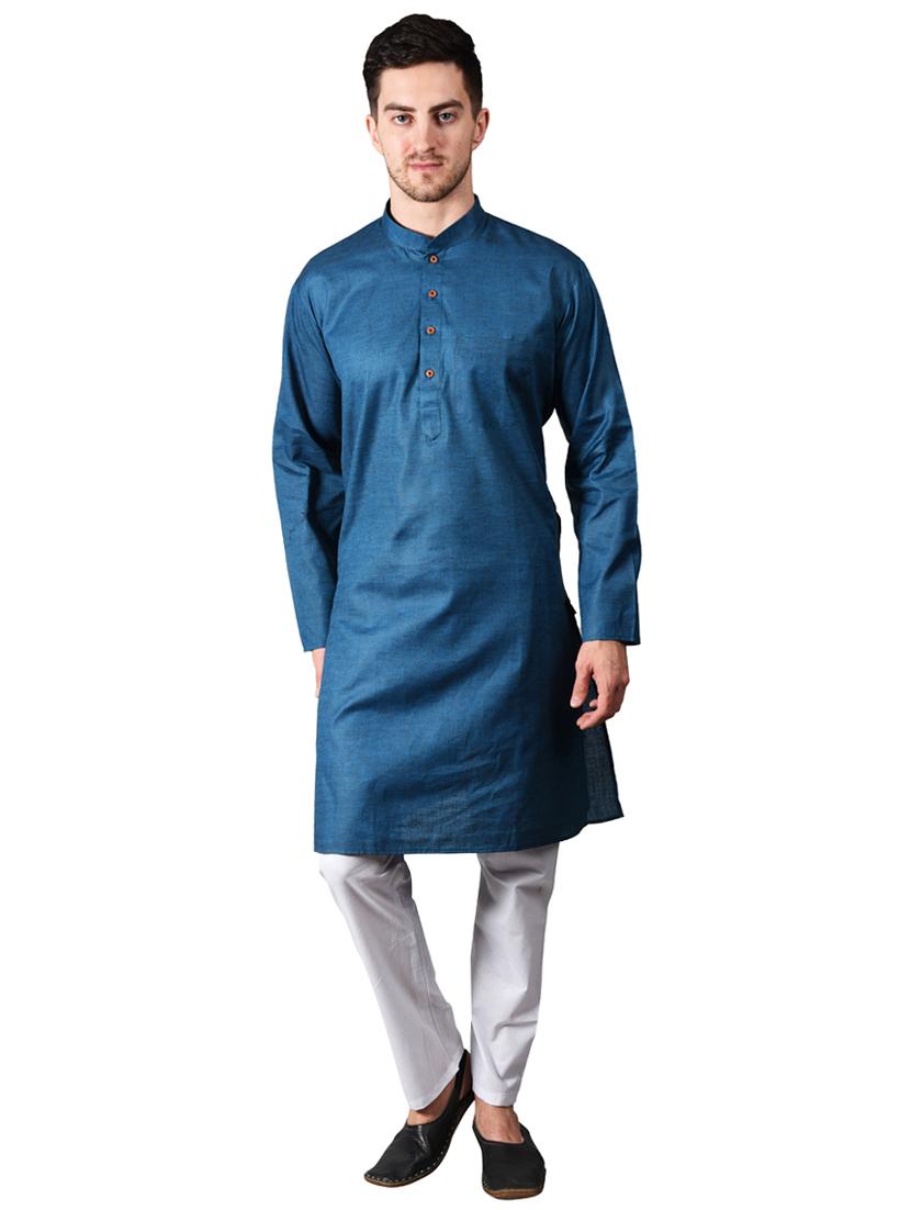 teal blue solid kurta pyjama set - 17373678 - Zoom Image - 1