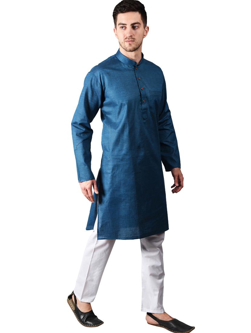 teal blue solid kurta pyjama set - 17373678 - Zoom Image - 2