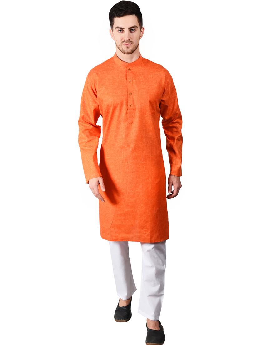 orange solid kurta pyjama set - 17373680 - Zoom Image - 1