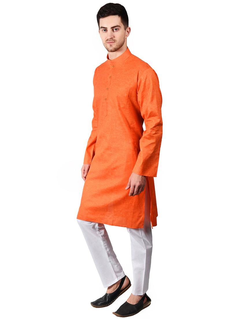 orange solid kurta pyjama set - 17373680 - Zoom Image - 2