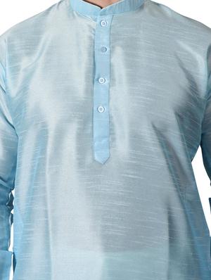 light blue solid kurta pyjama set - 17373691 - Standard Image - 4