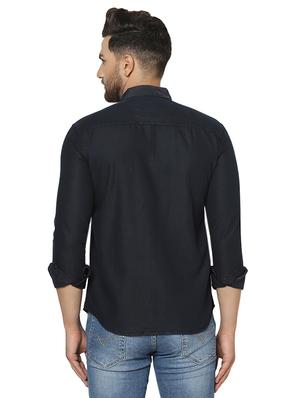 black solid denim casual shirt - 17374385 - Standard Image - 3