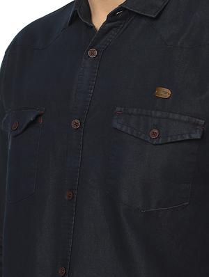 black solid denim casual shirt - 17374385 - Standard Image - 5