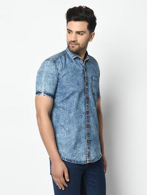 blue faded denim casual shirt - 17374386 - Standard Image - 2