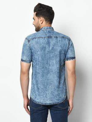 blue faded denim casual shirt - 17374386 - Standard Image - 3