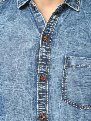 blue faded denim casual shirt - 17374386 - Standard Image - 5